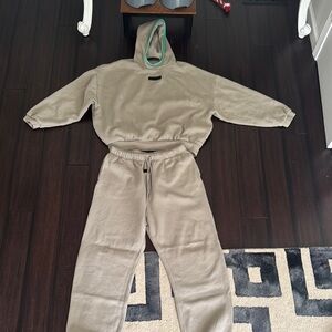 Tan and light blue FOG hoodie and pants